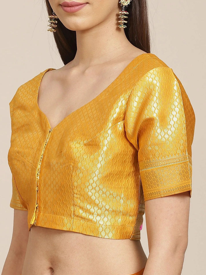 Yellow Solid Silk Blend Saree - Libas