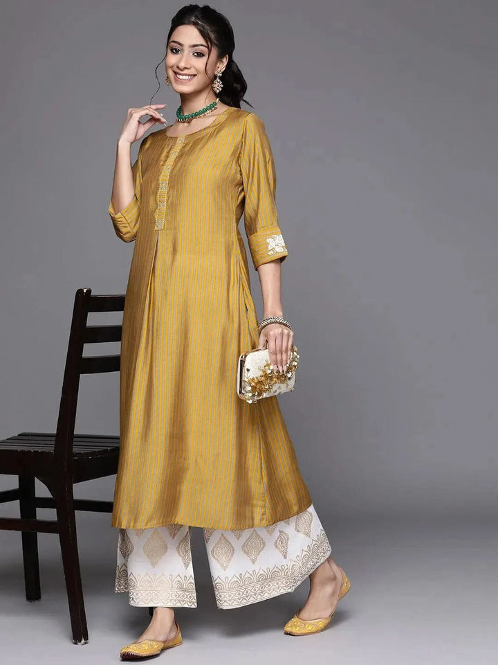 Yellow Striped Chanderi Silk Kurta - Libas