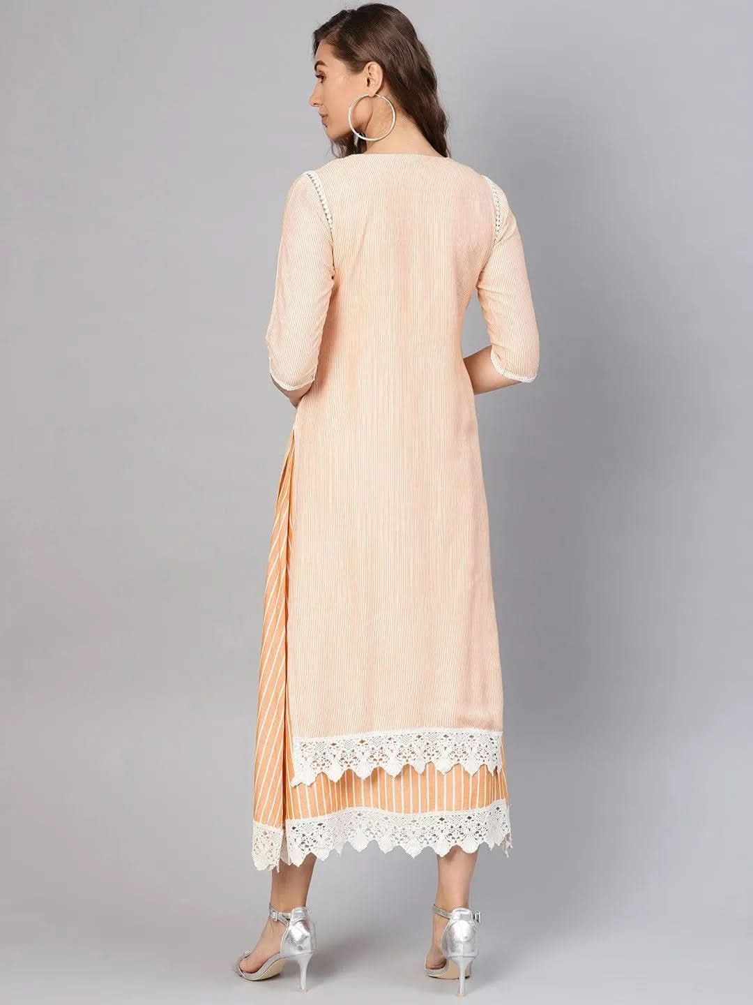 Yellow Striped Cotton Dress With Jacket - Libas
