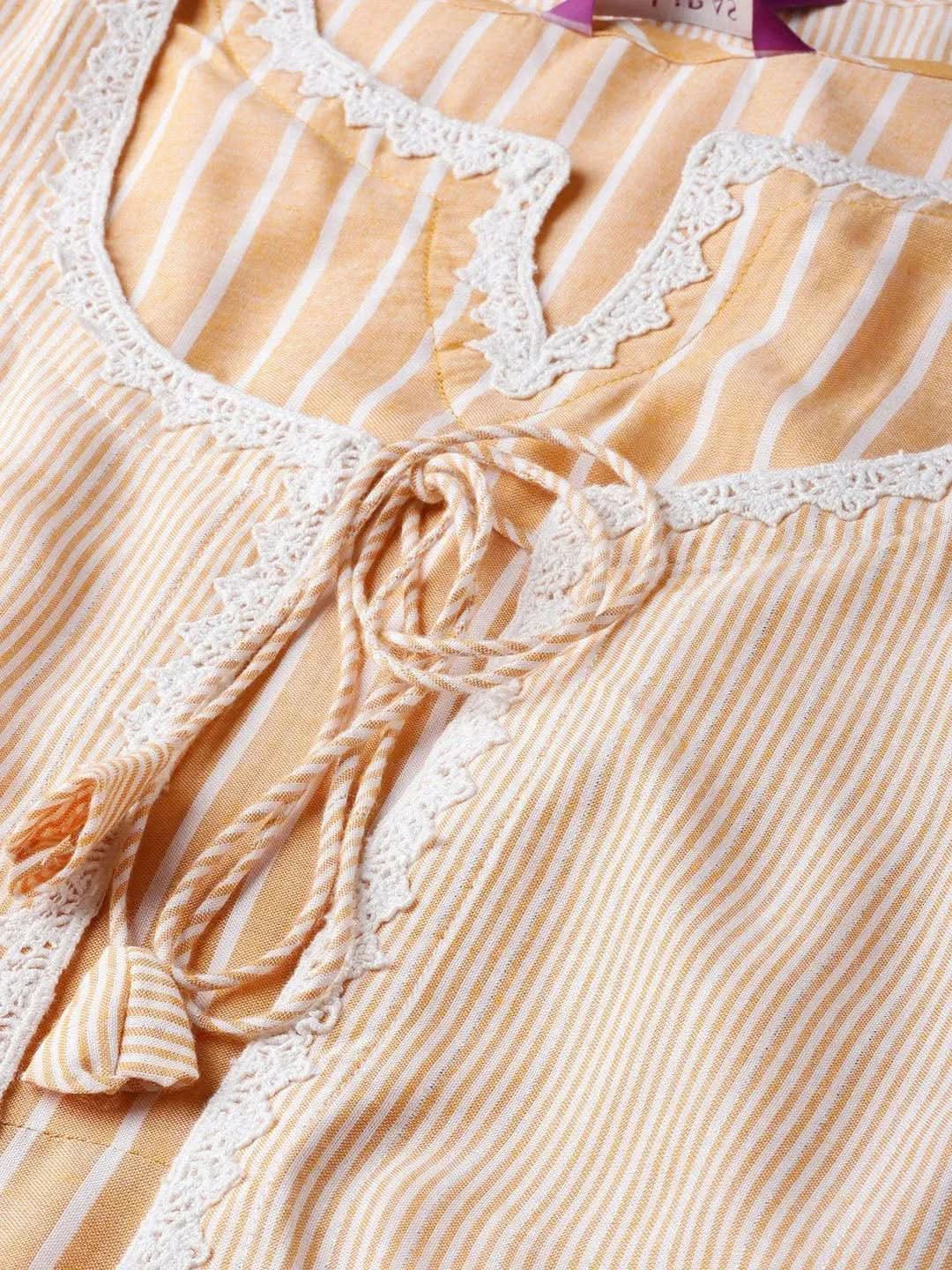 Yellow Striped Cotton Dress With Jacket - Libas