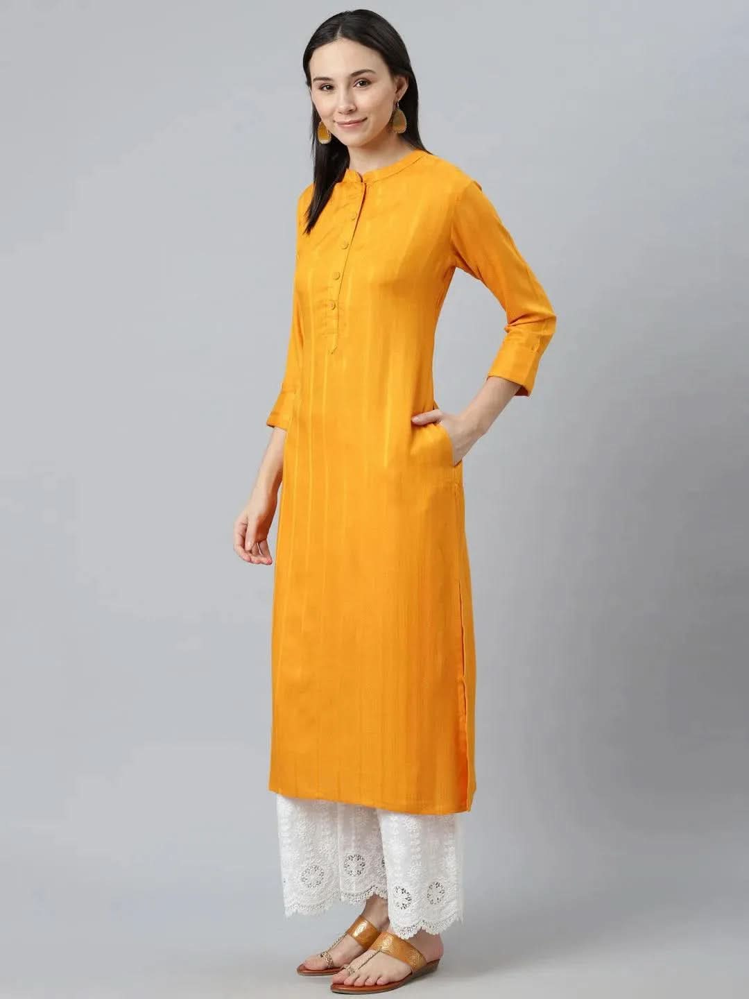 Yellow Striped Rayon Kurta
Yellow Striped Rayon Kurta