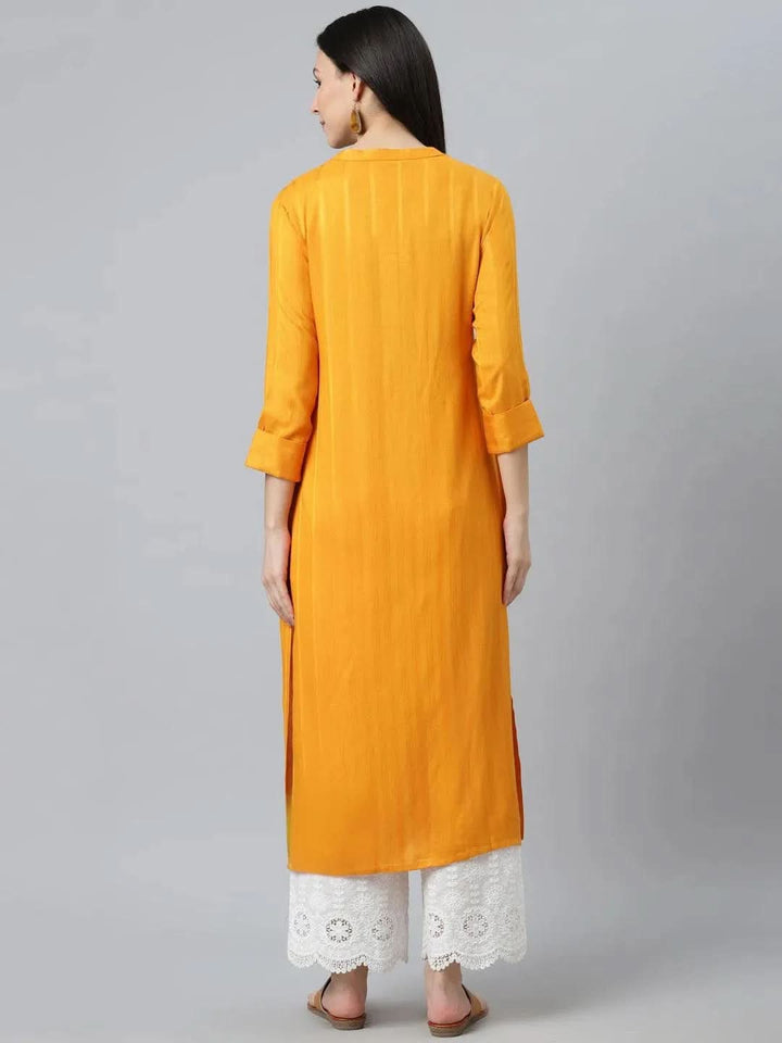 Yellow Striped Rayon Kurta - Libas