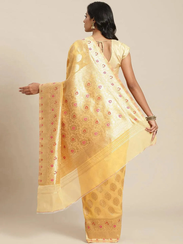 Yellow Woven Design Brocade Saree - Libas