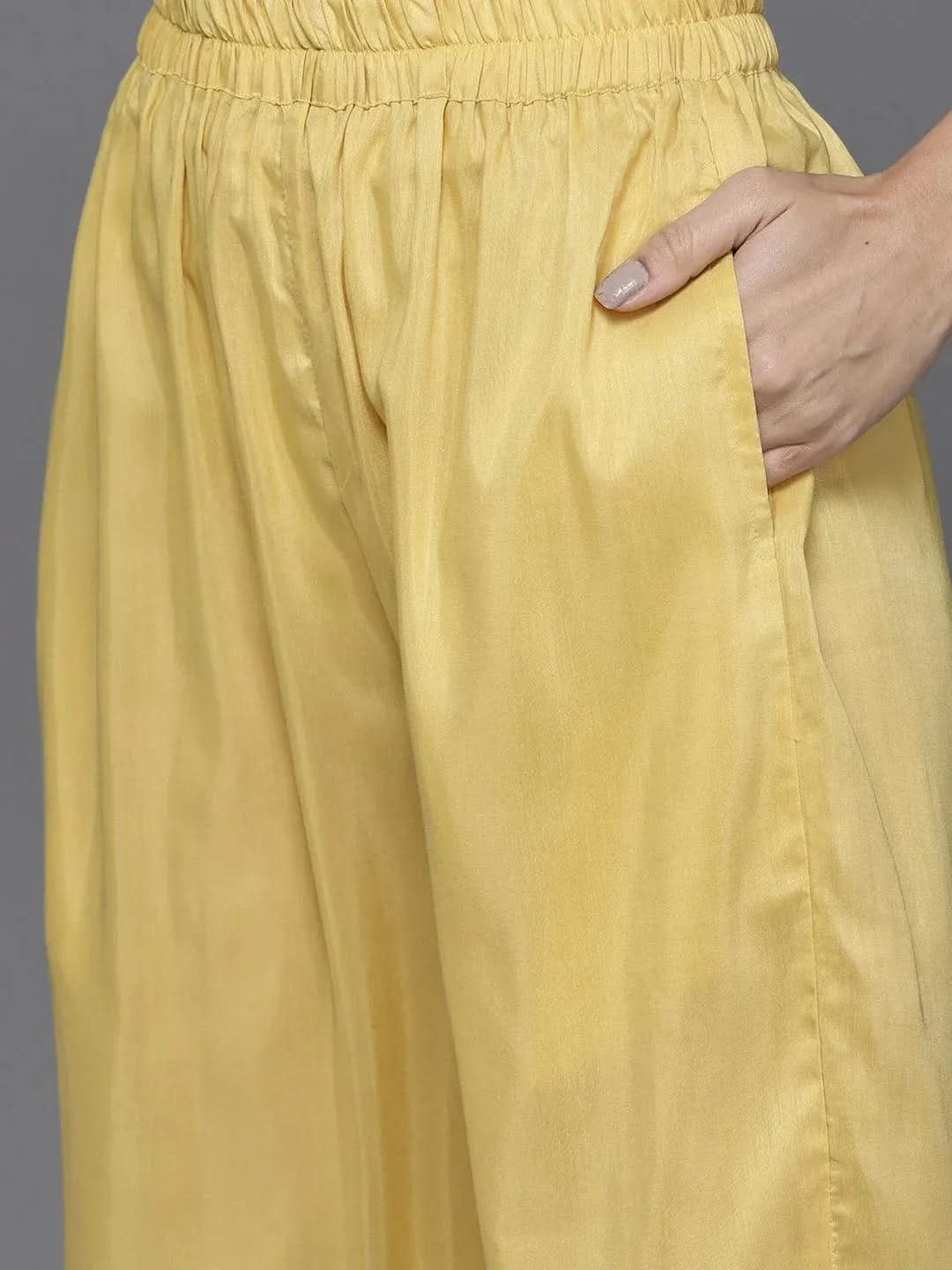 Yellow Woven Design Silk Blend Straight Kurta With Palazzos & Dupatta
Yellow Woven Design Silk Blend Straight Kurta With Palazzos & Dupatta