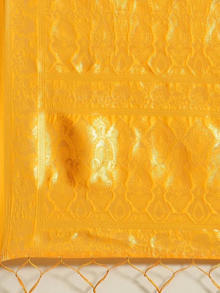 Yellow Woven Design Silk Saree - Libas