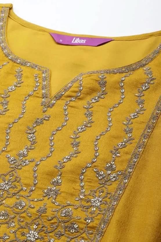 Yellow Yoke Design Silk Kurta - Libas