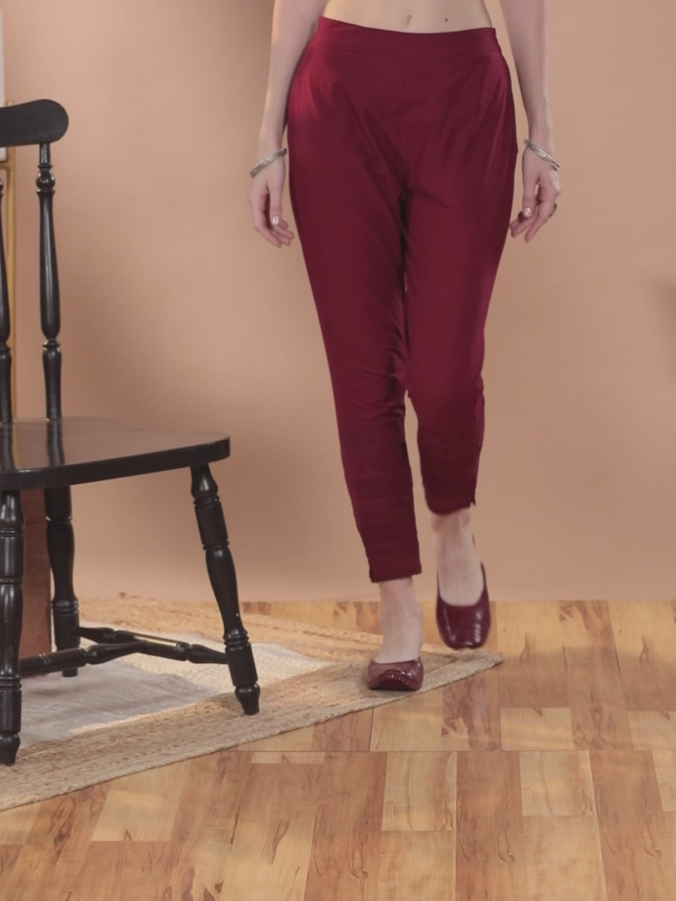 Maroon Solid Cotton Trousers