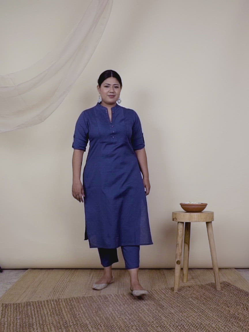 Plus Size Navy Blue Solid Cotton Kurta