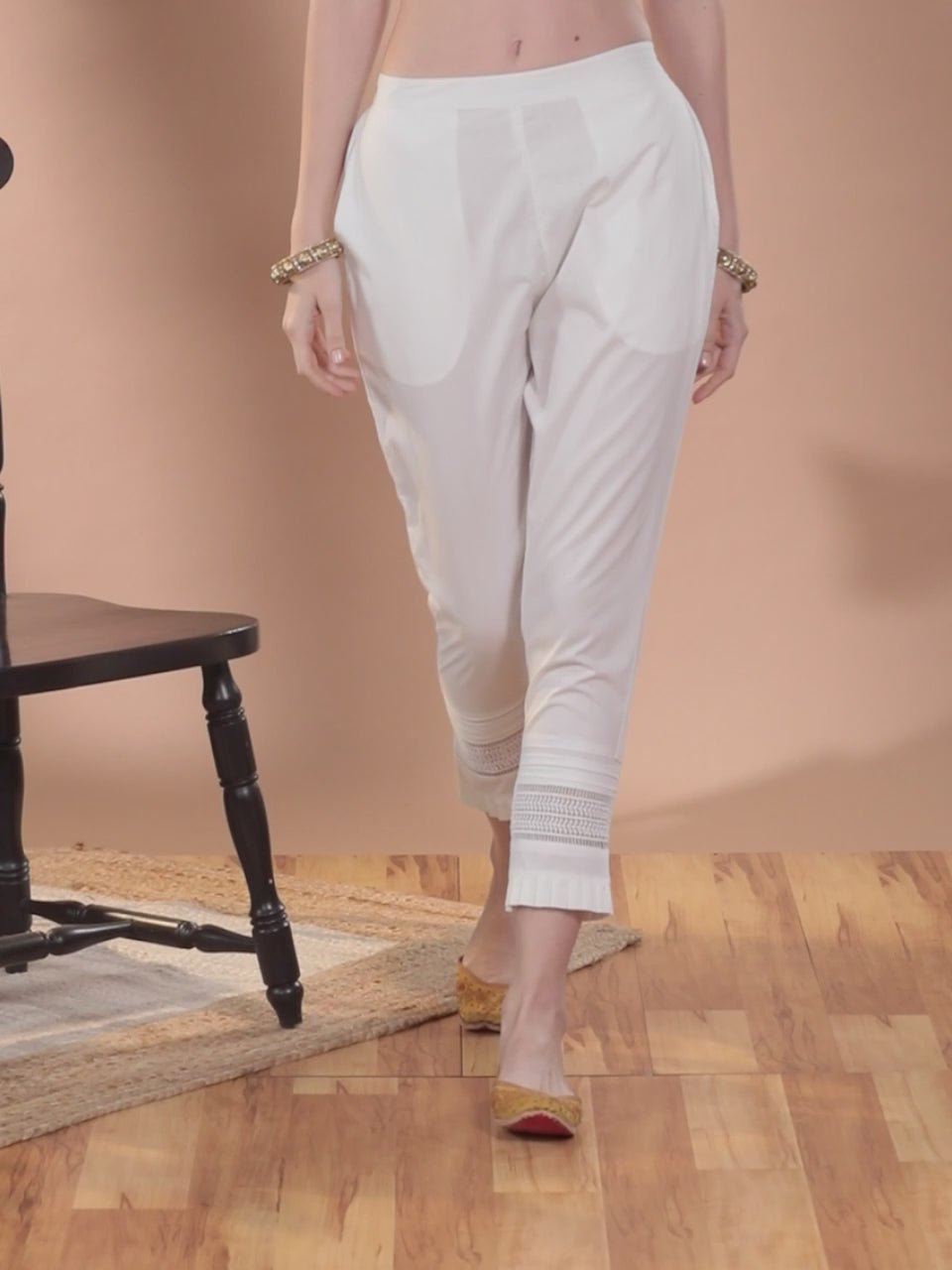 White Solid Cotton Trousers