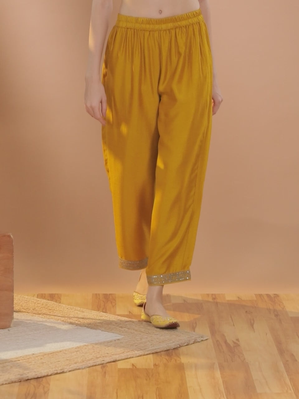 Mustard Solid Silk Palazzos