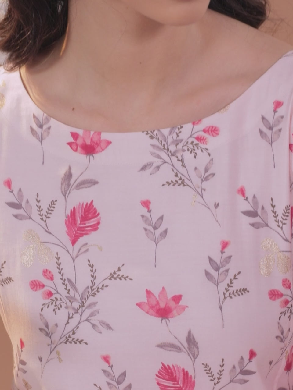 Pink Printed Chanderi Silk Kurta