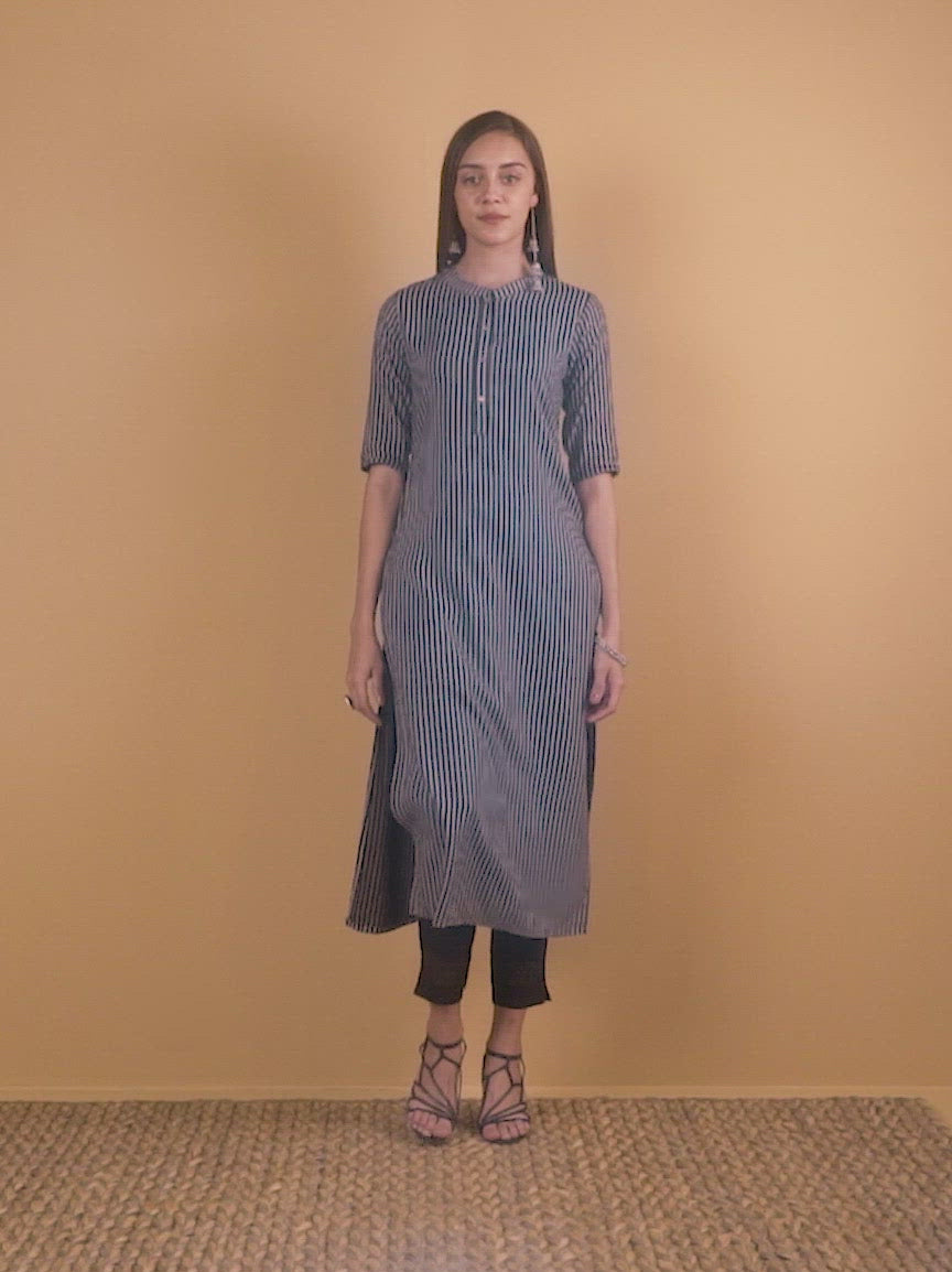 Black Striped Rayon Kurta