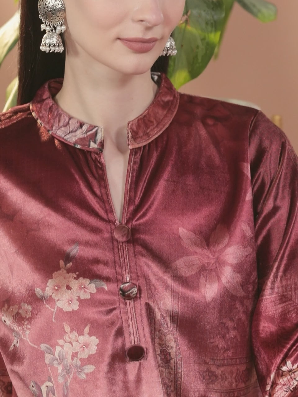 Rust Printed Velvet Straight Kurta