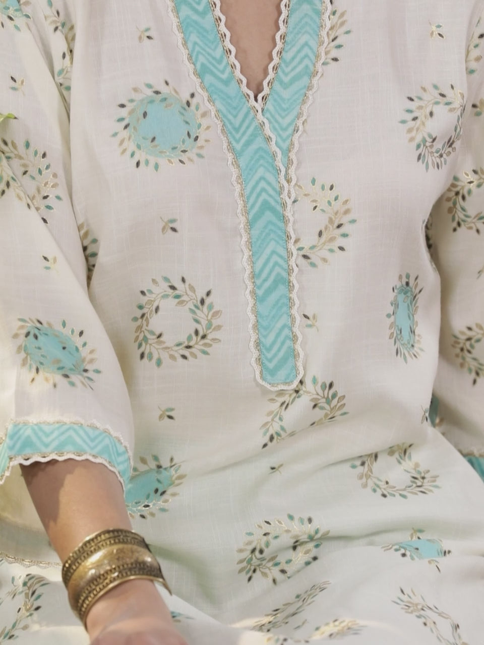 Cream Printed Rayon Kurta