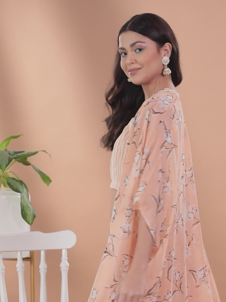 Peach Solid Georgette 3 Piece Co-Ords