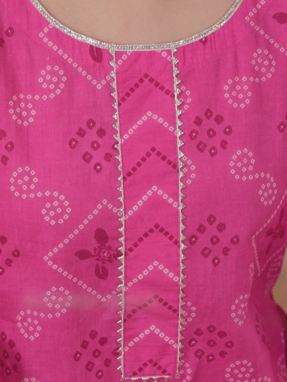 Pink Printed Cotton A-Line Kurta With Dupatta