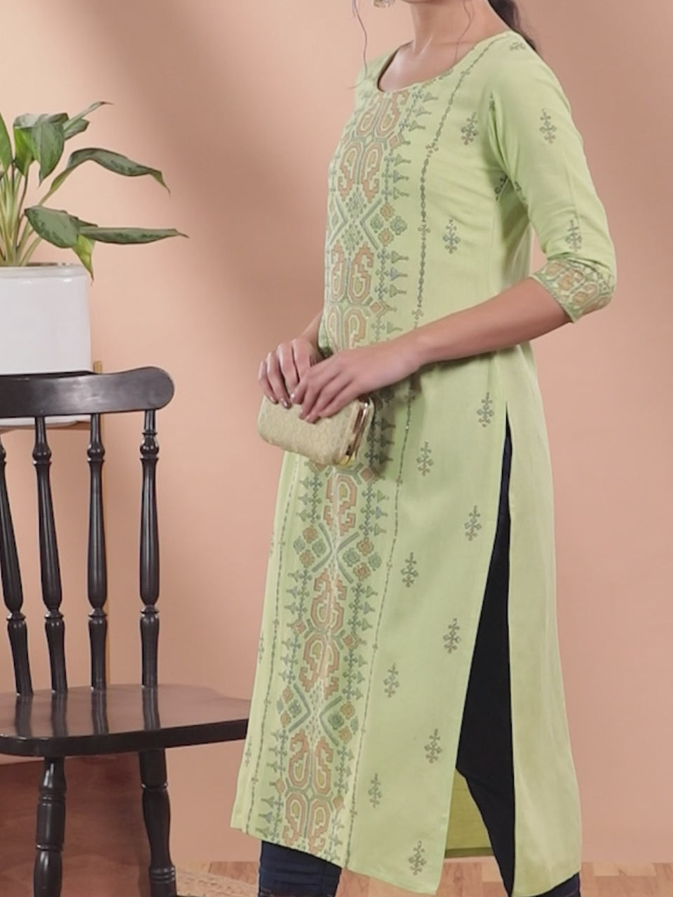 Green Printed Cotton Kurta