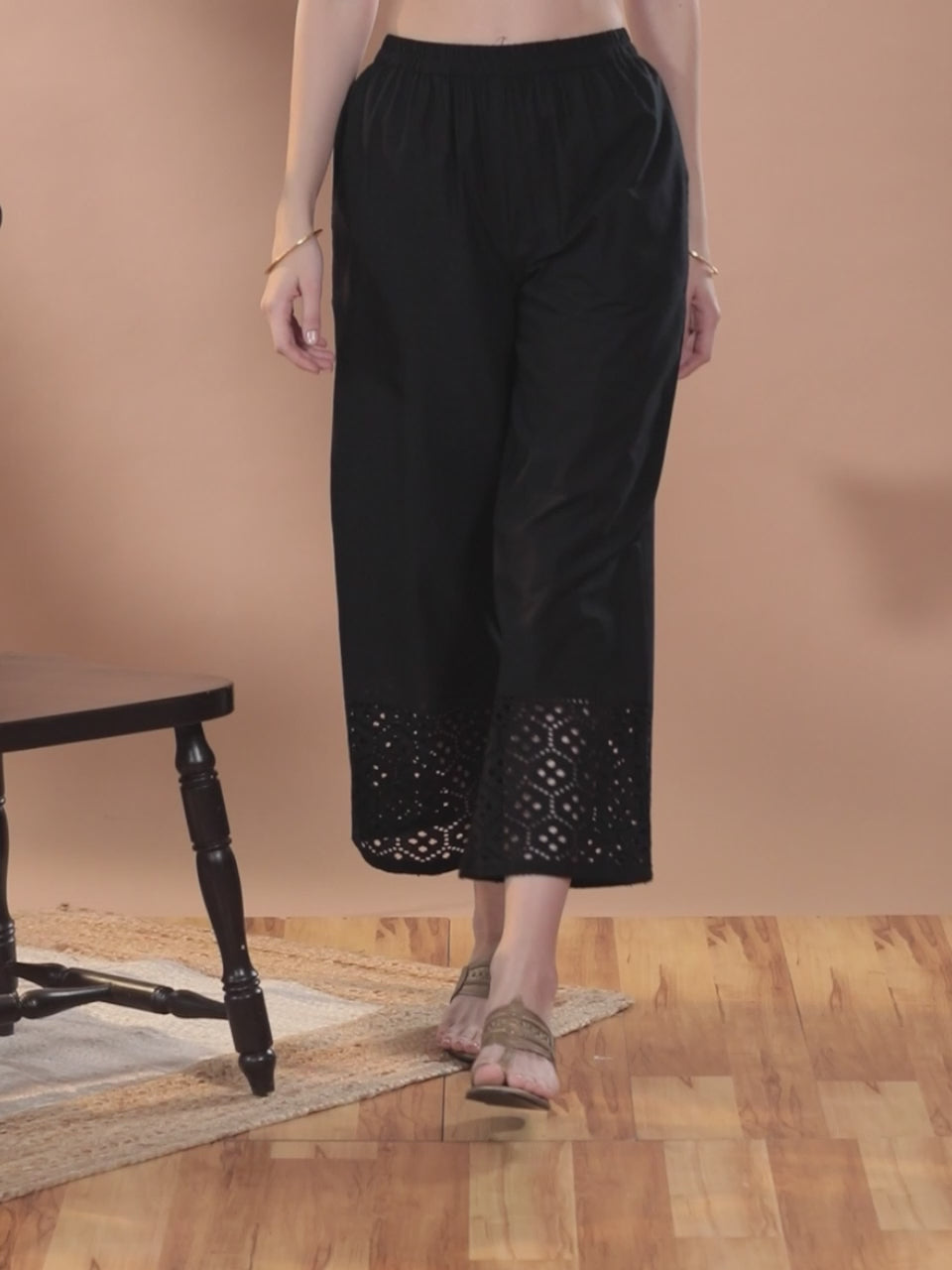 Black Solid Cotton Palazzos