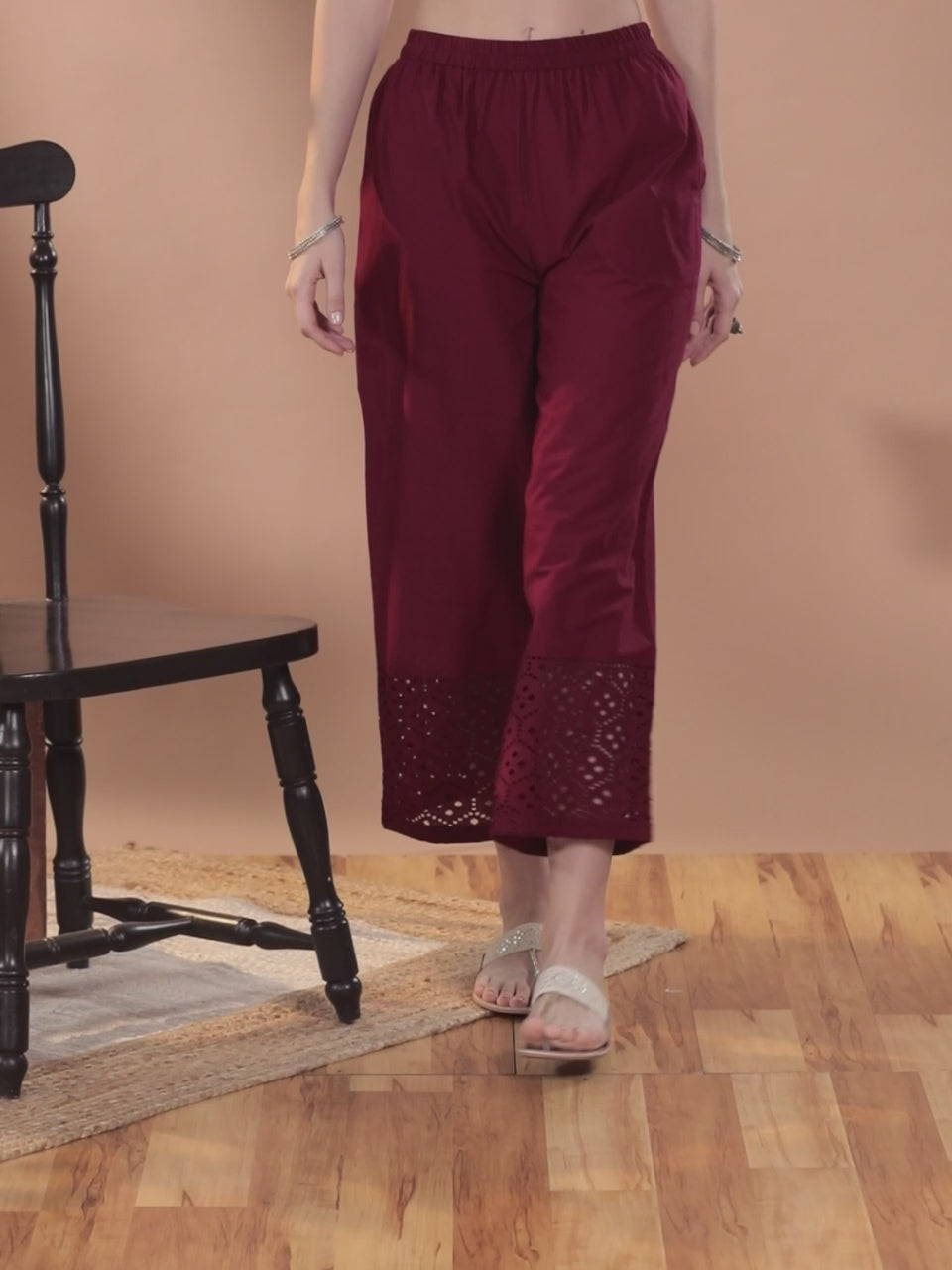 Maroon Solid Cotton Palazzos