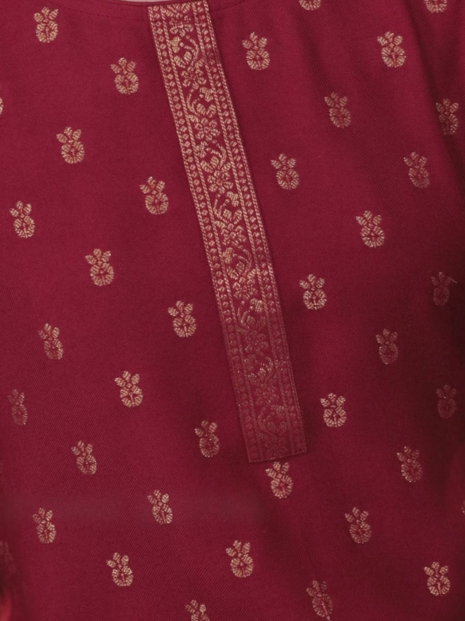 Rust Self Design Pashmina Wool Straight Kurta With Dupatta