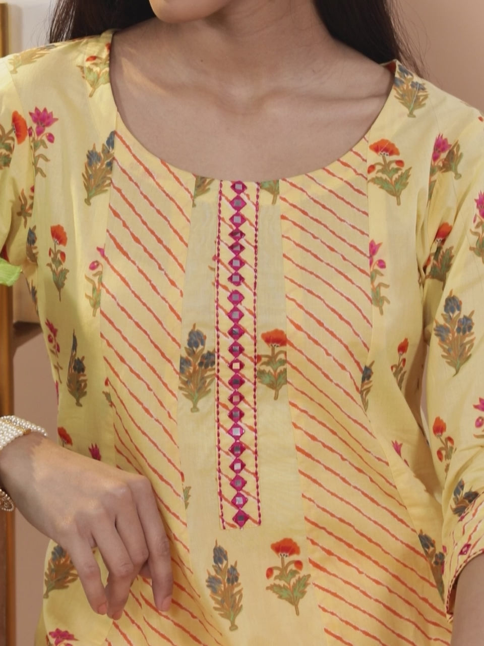 Yellow Printed Cotton Kurta