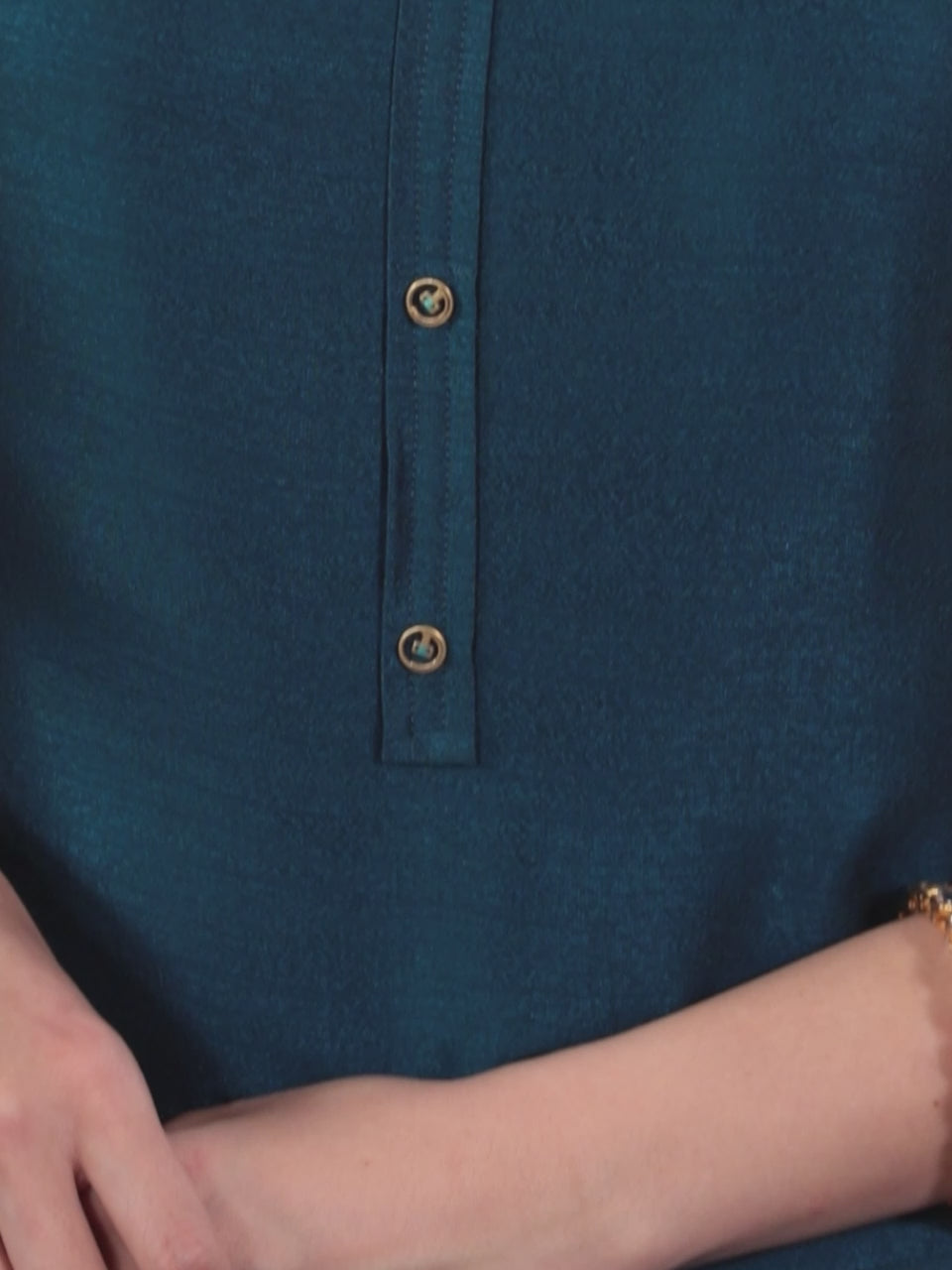Teal Solid Silk Kurta