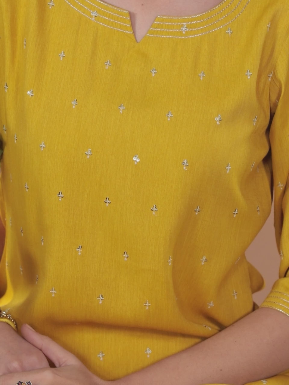 Mustard Embellished Rayon Kurta