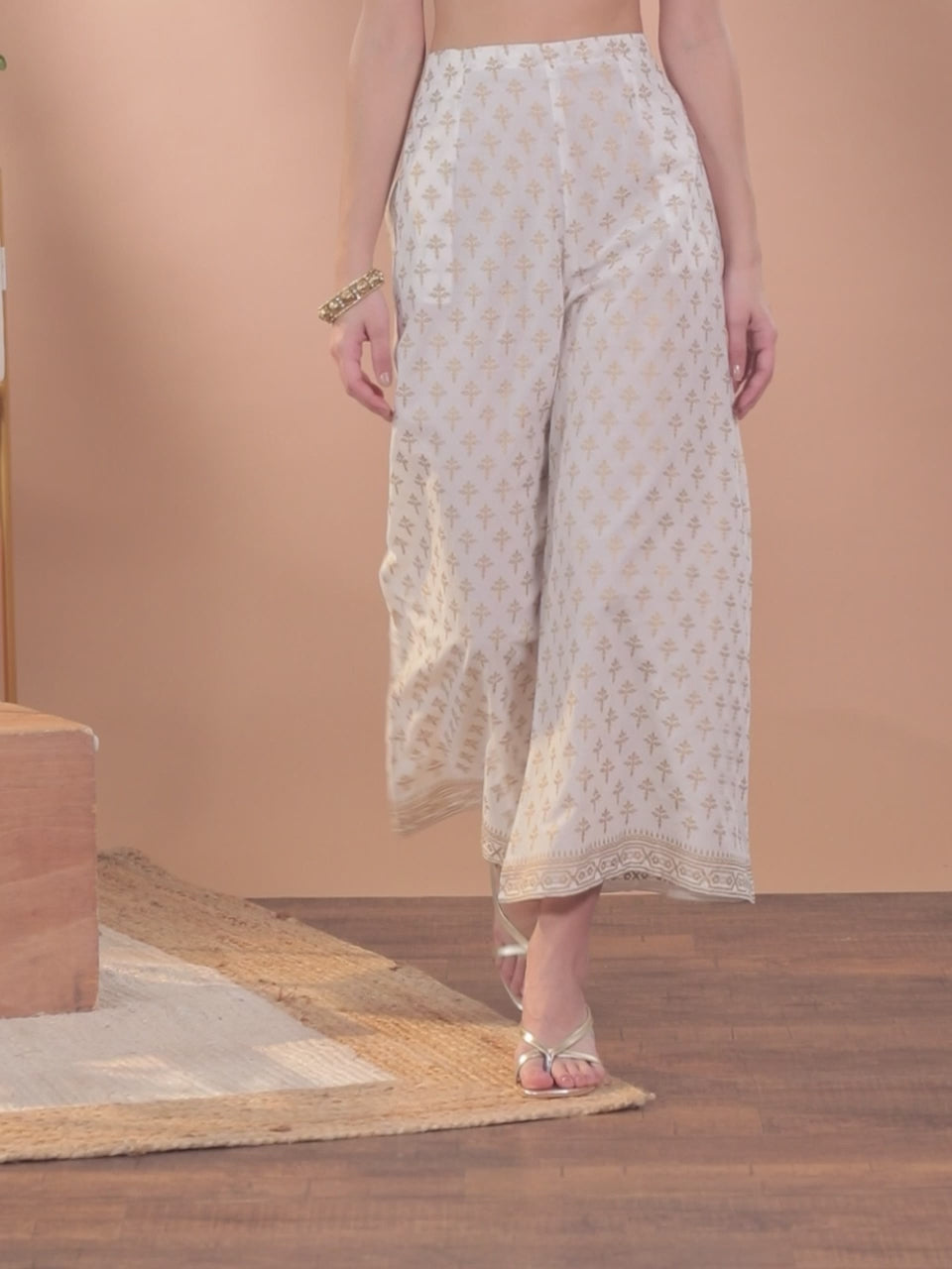 White Printed Cotton Palazzos