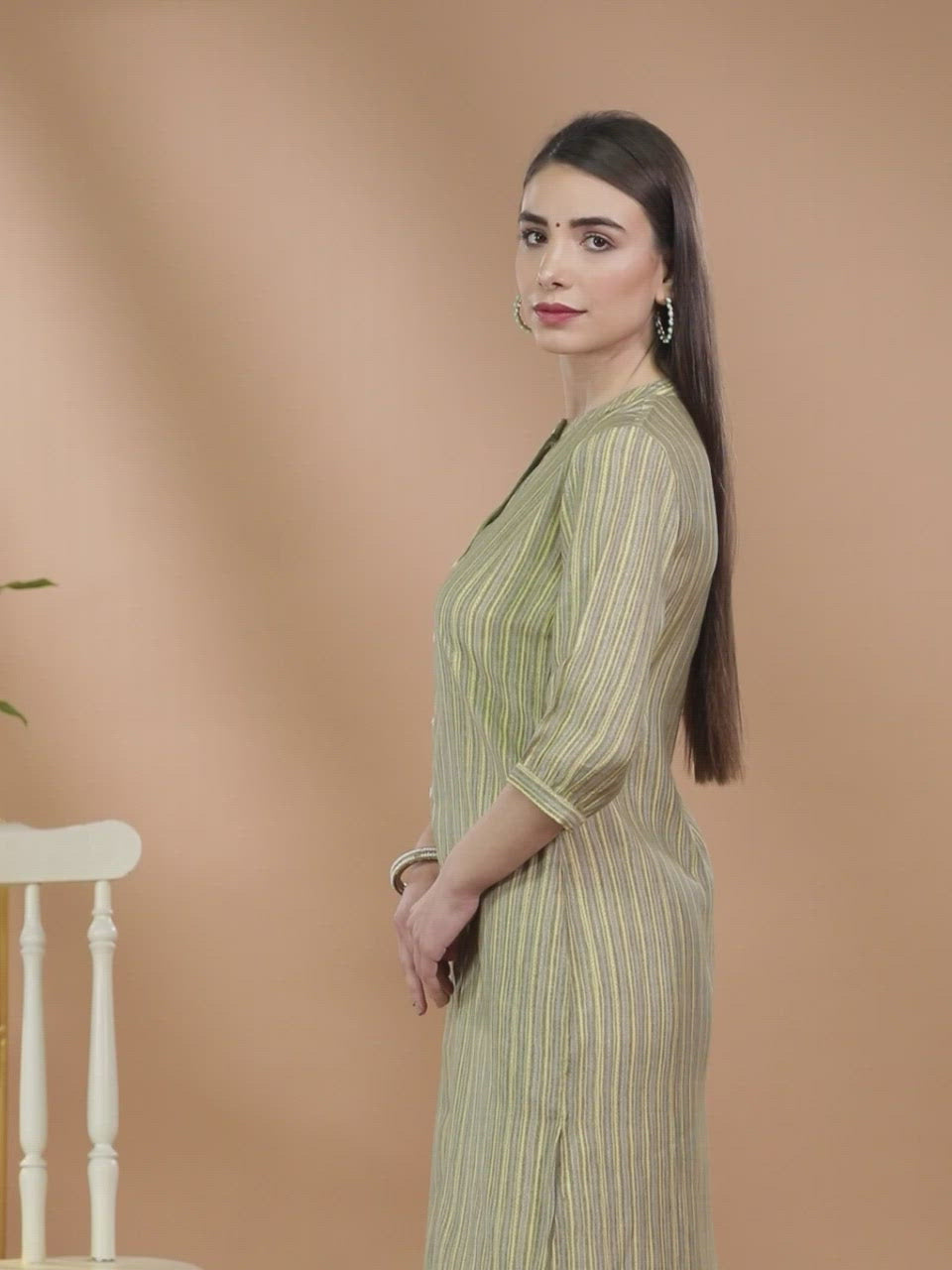 Olive Printed Chanderi Silk Kurta