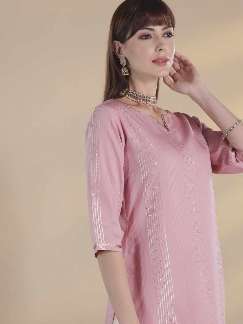 Pink Embellished Chanderi Silk Kurta