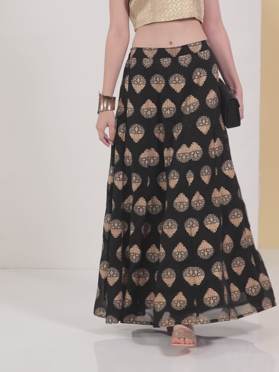Black Printed Georgette Skirt