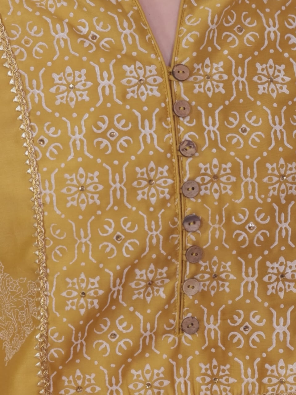 Mustard Printed Chanderi Silk Straight Kurta With Dupatta