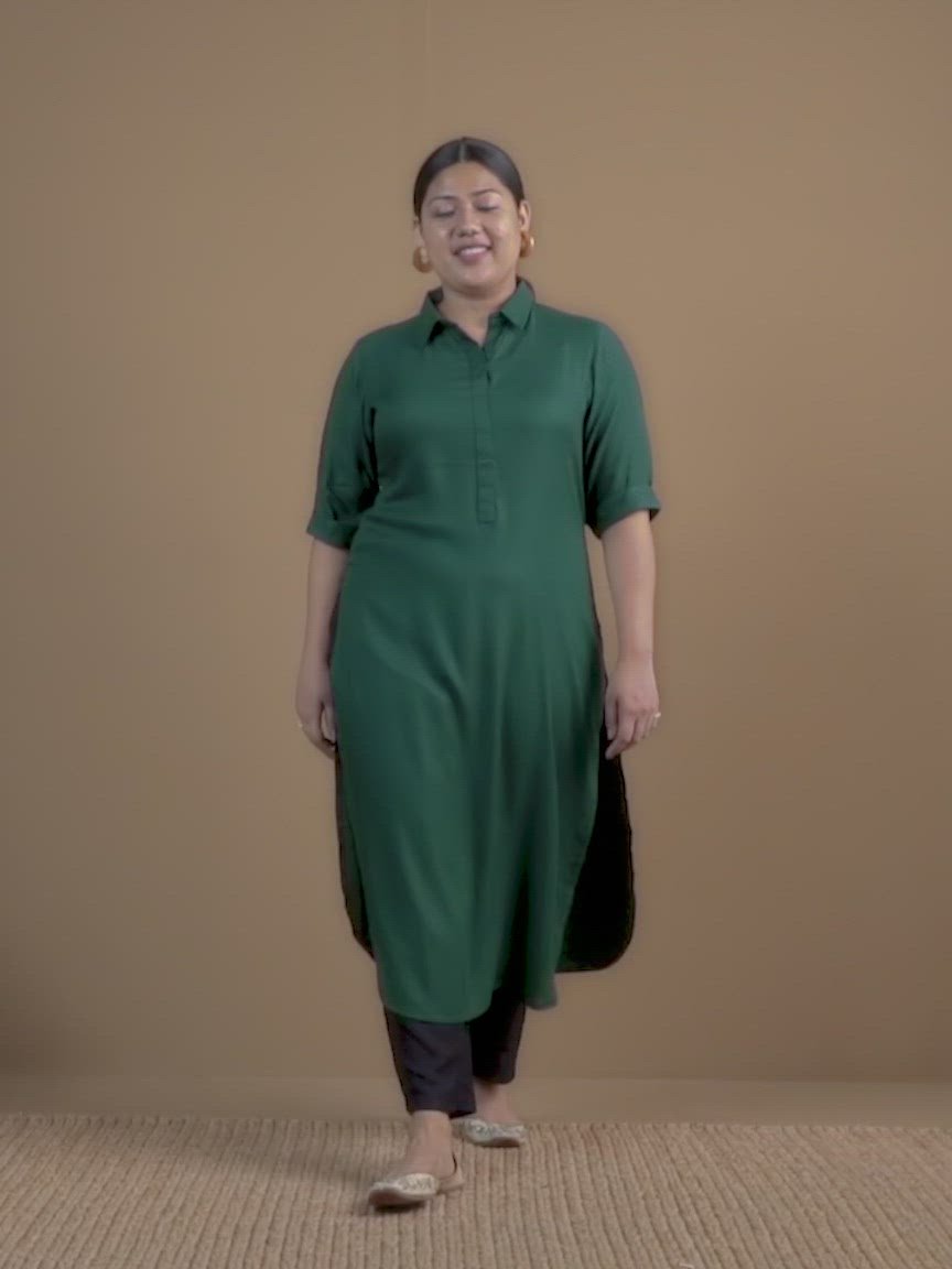 Plus Size Green Self Design Rayon Kurta
