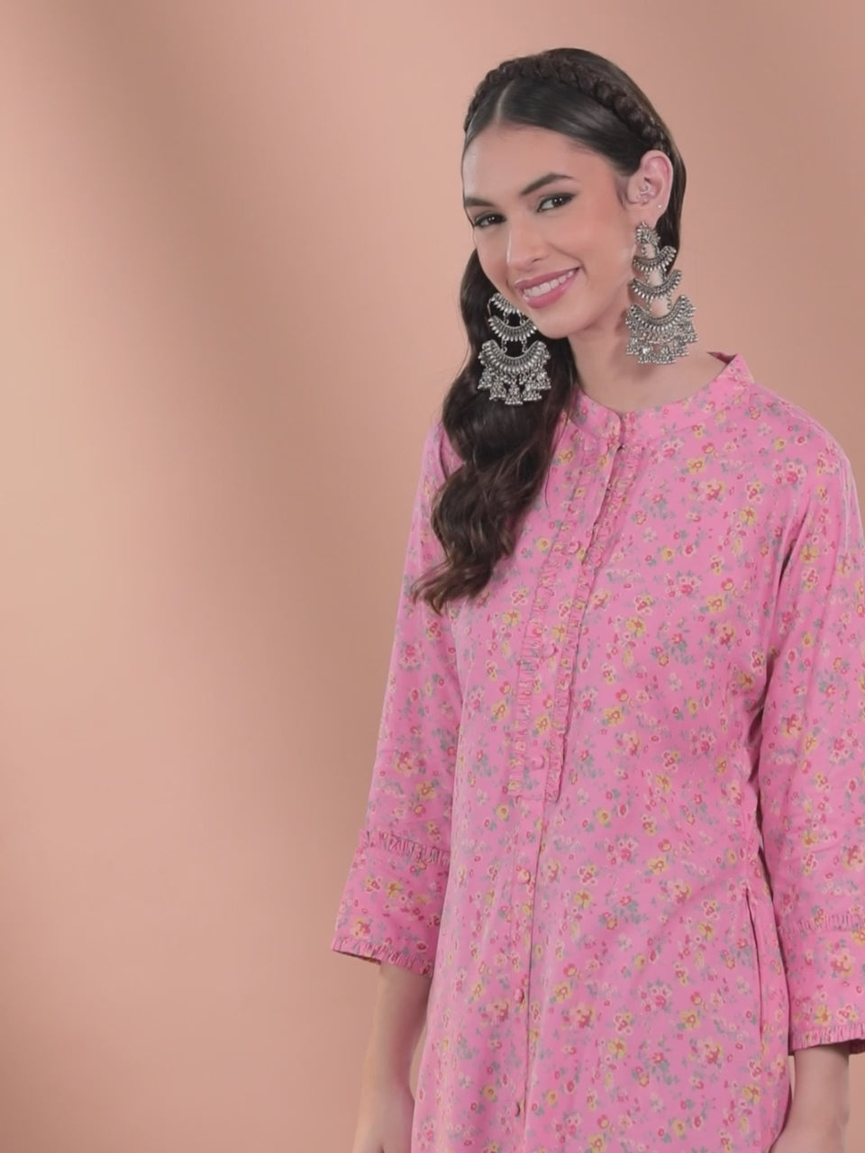 Pink Printed Rayon Kurta