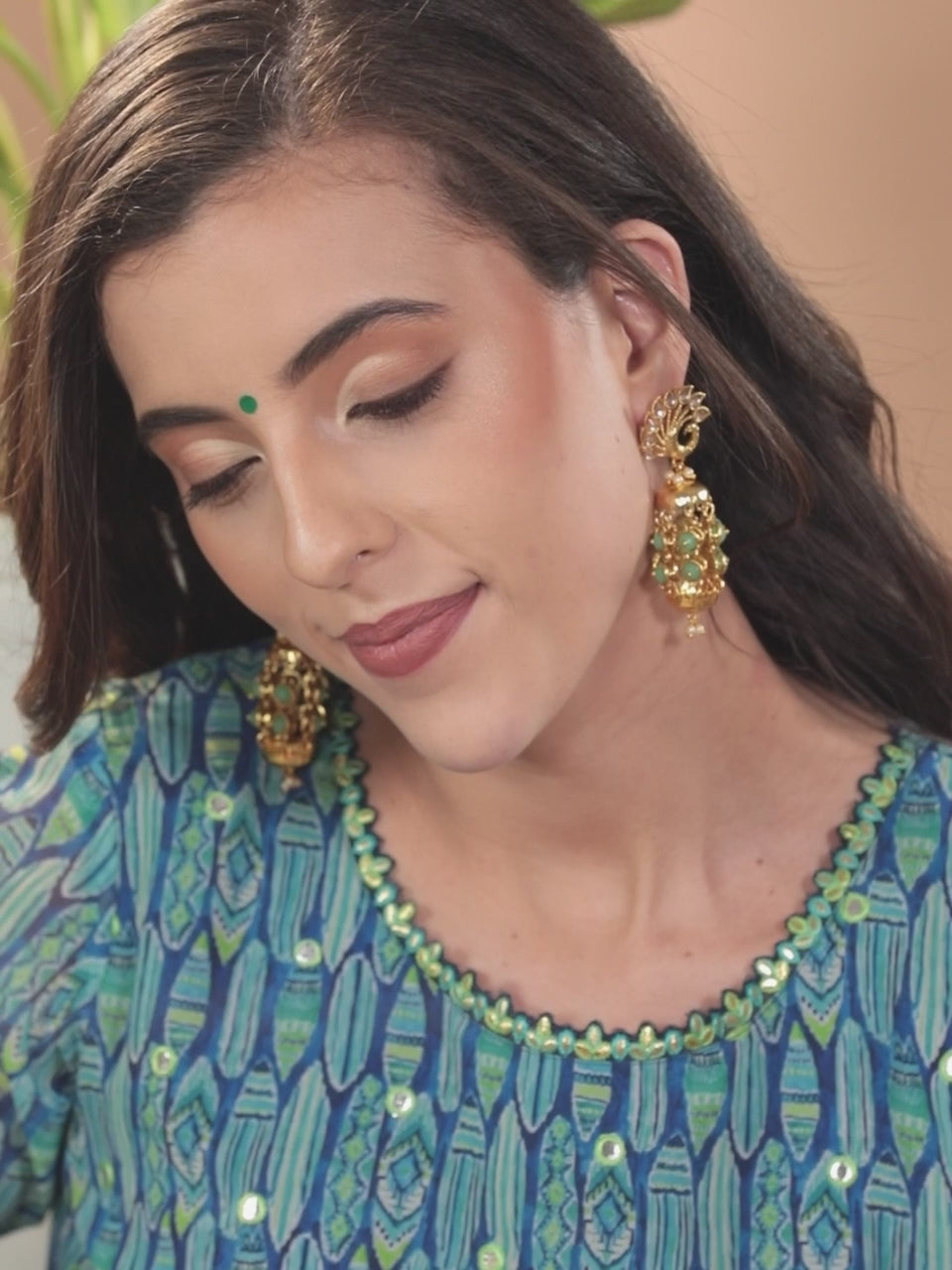 Blue Printed Georgette A-Line Kurta With Sharara & Dupatta