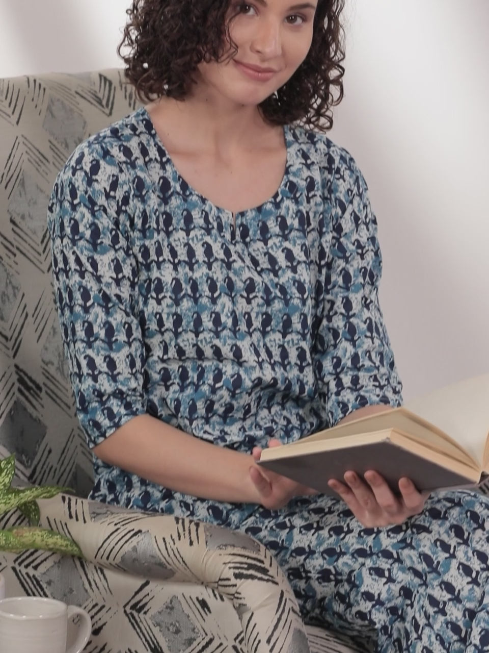 White Printed Cotton Night Suit