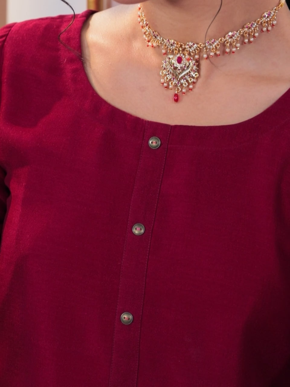 Maroon Solid Silk Kurta