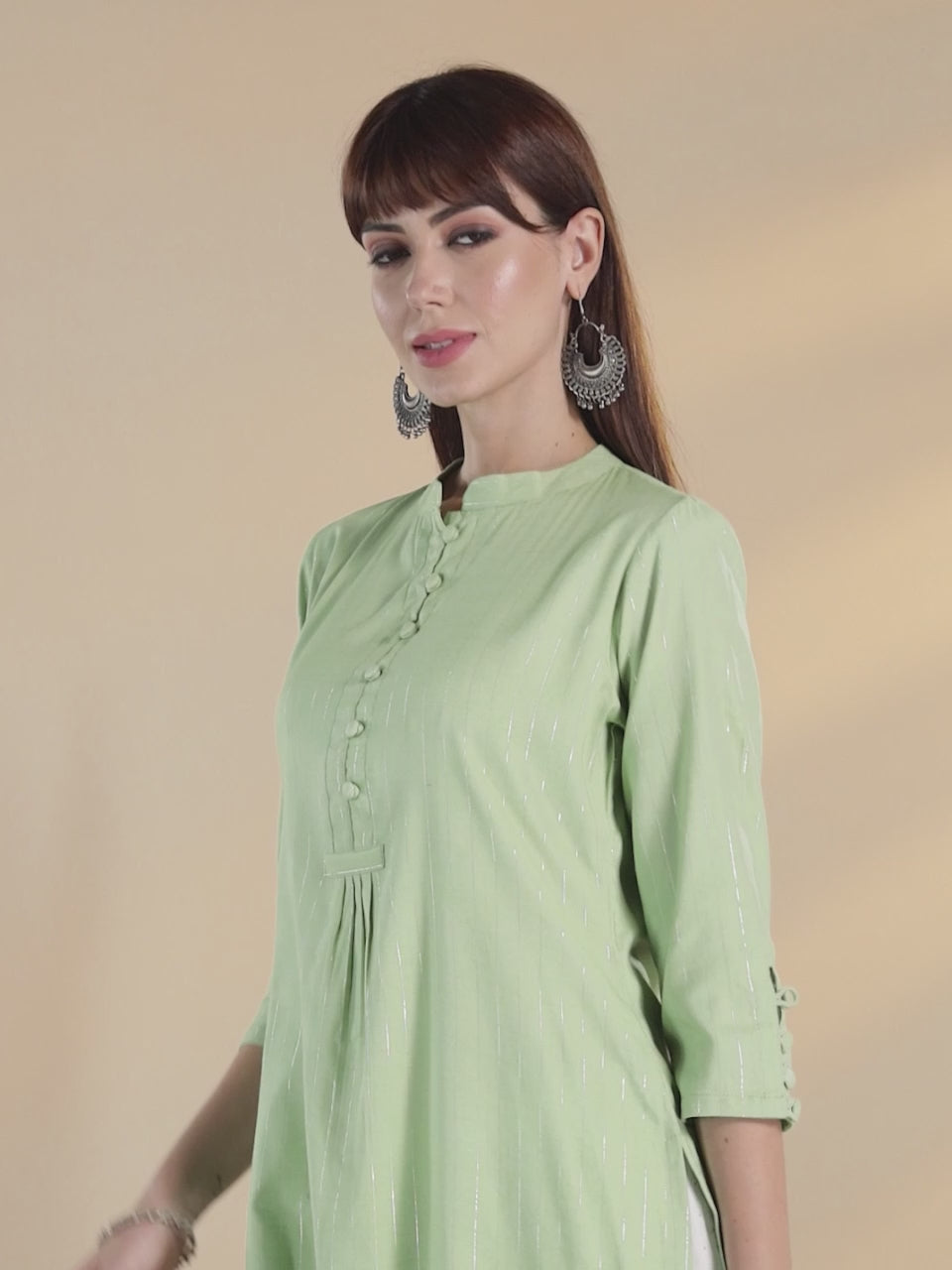 Green Woven Design Cotton Kurta