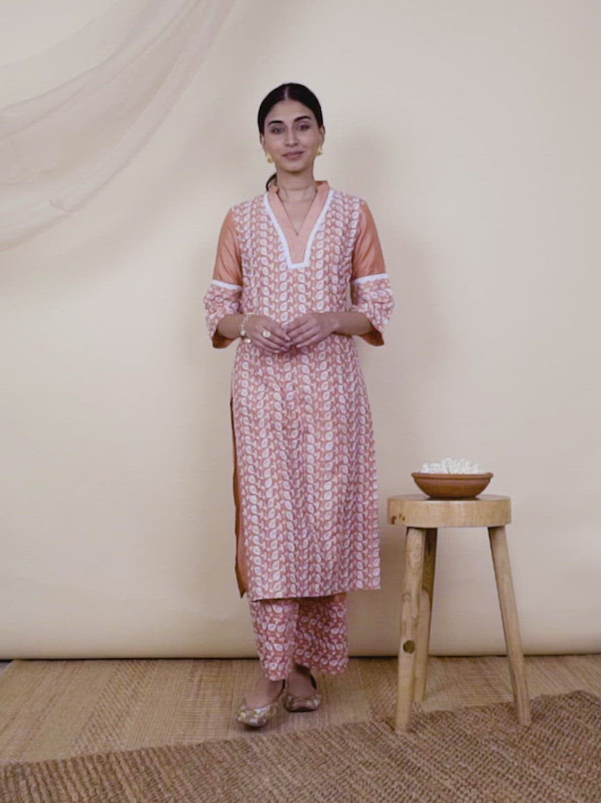 Peach Embroidered Silk Kurta