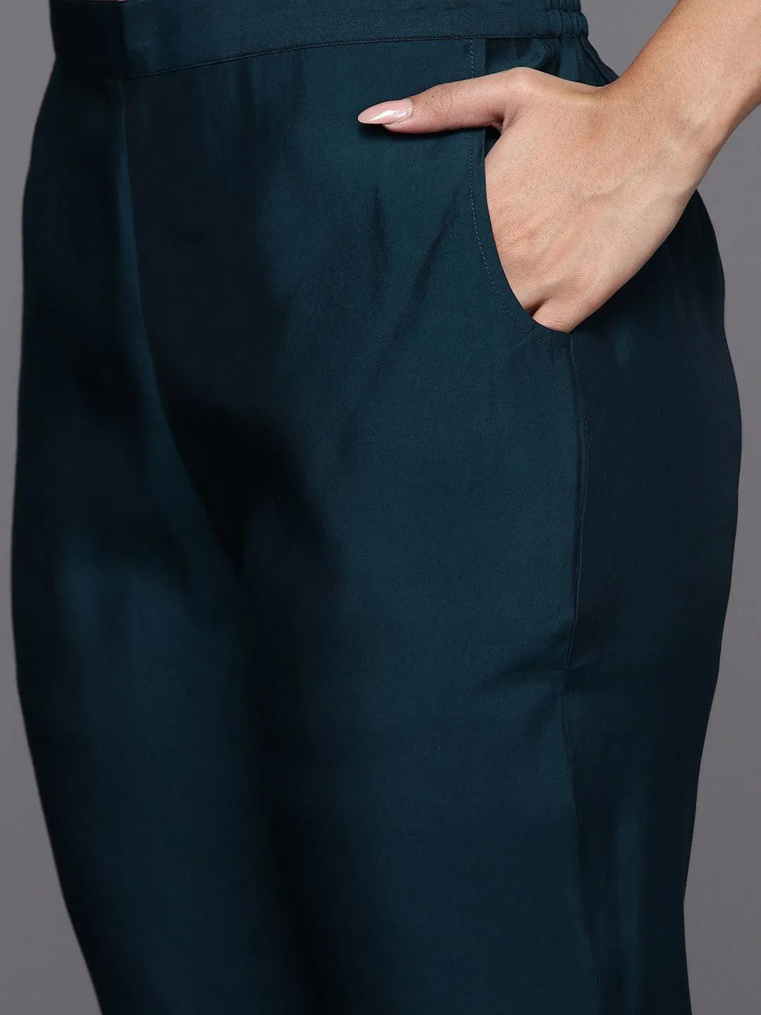 Blue Embroidered Silk Blend Straight Kurta With Trousers & Dupatta - Libas