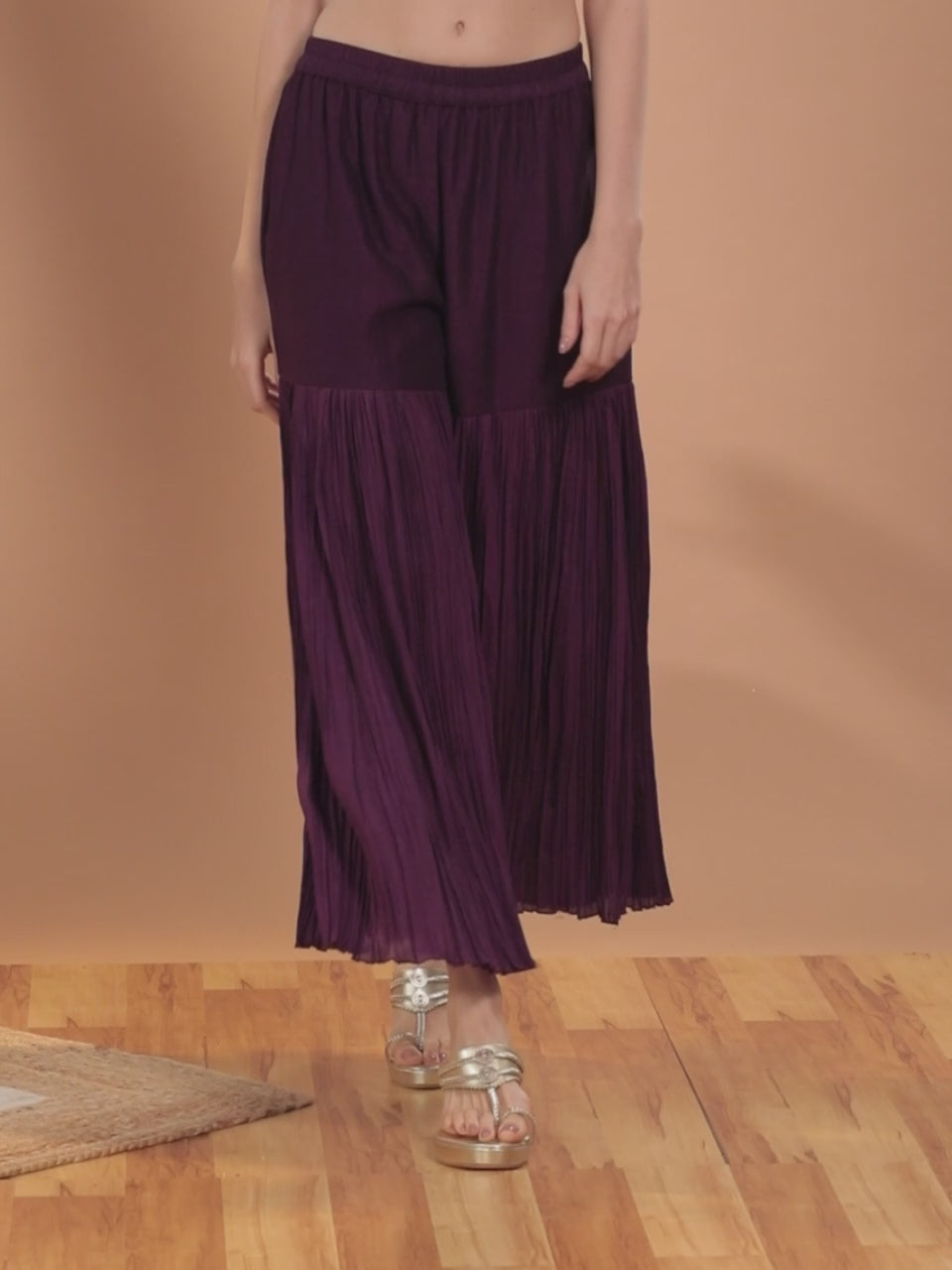 Purple Solid Silk Palazzos