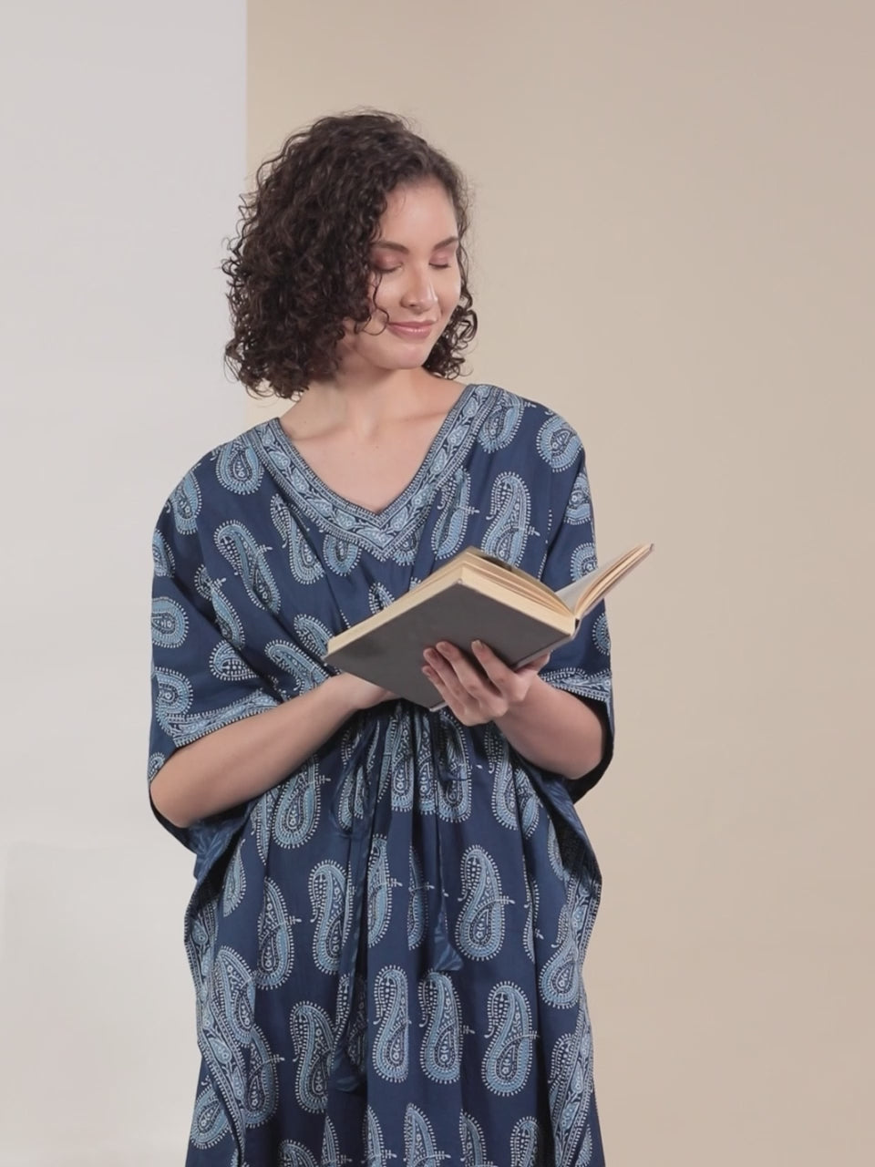 Blue Printed Cotton Night Dress