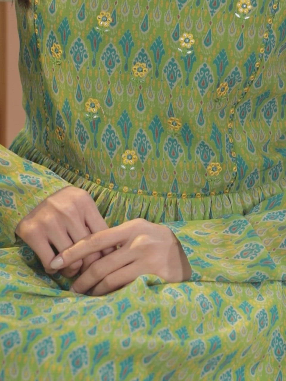 Lime Green Printed Georgette A-Line Kurta With Sharara & Dupatta