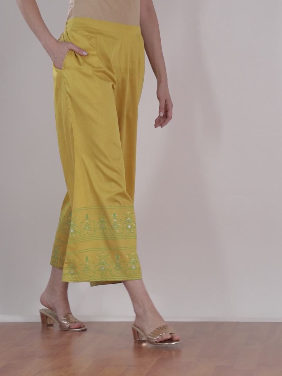 Yellow Printed Silk Palazzos