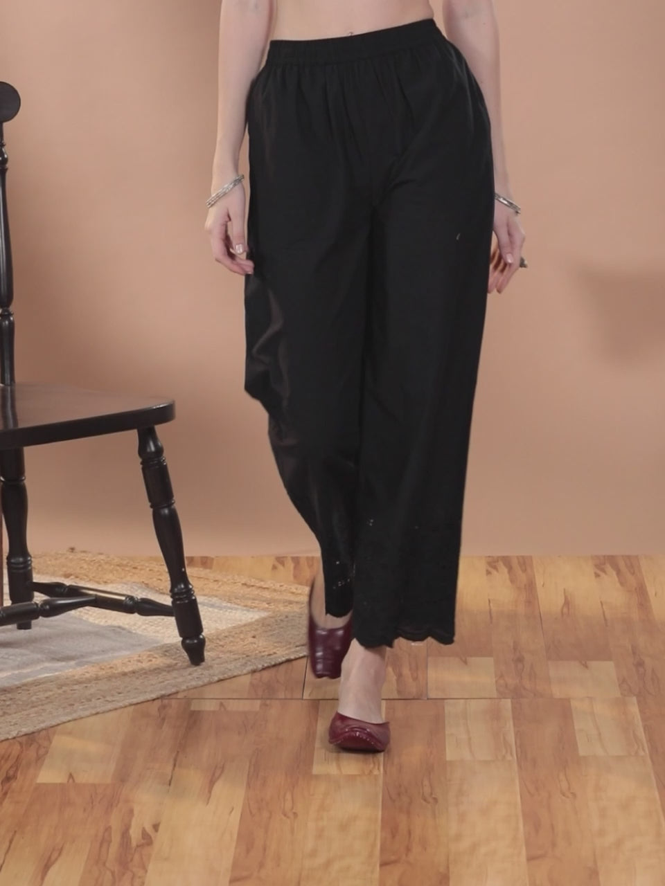 Black Solid Cotton Palazzos