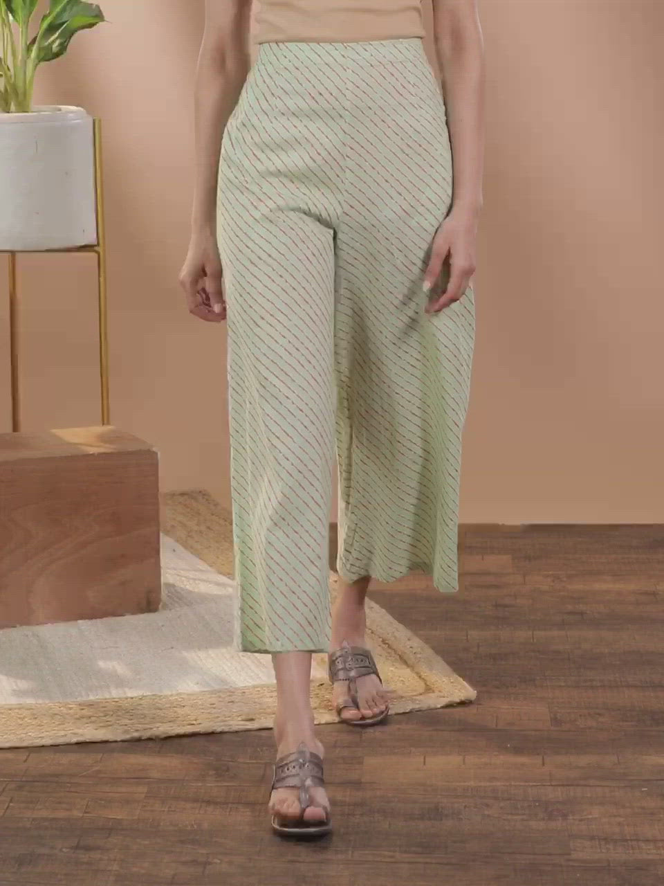 Green Printed Cotton Palazzos
