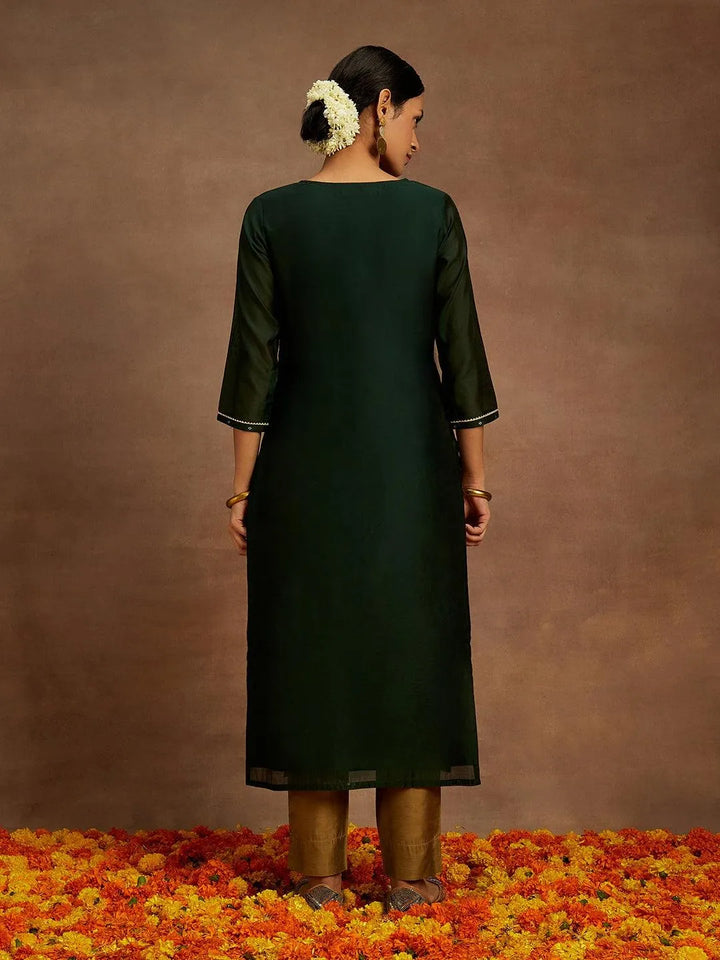 Green Chanderi Silk Woven Design Kurta - Libas