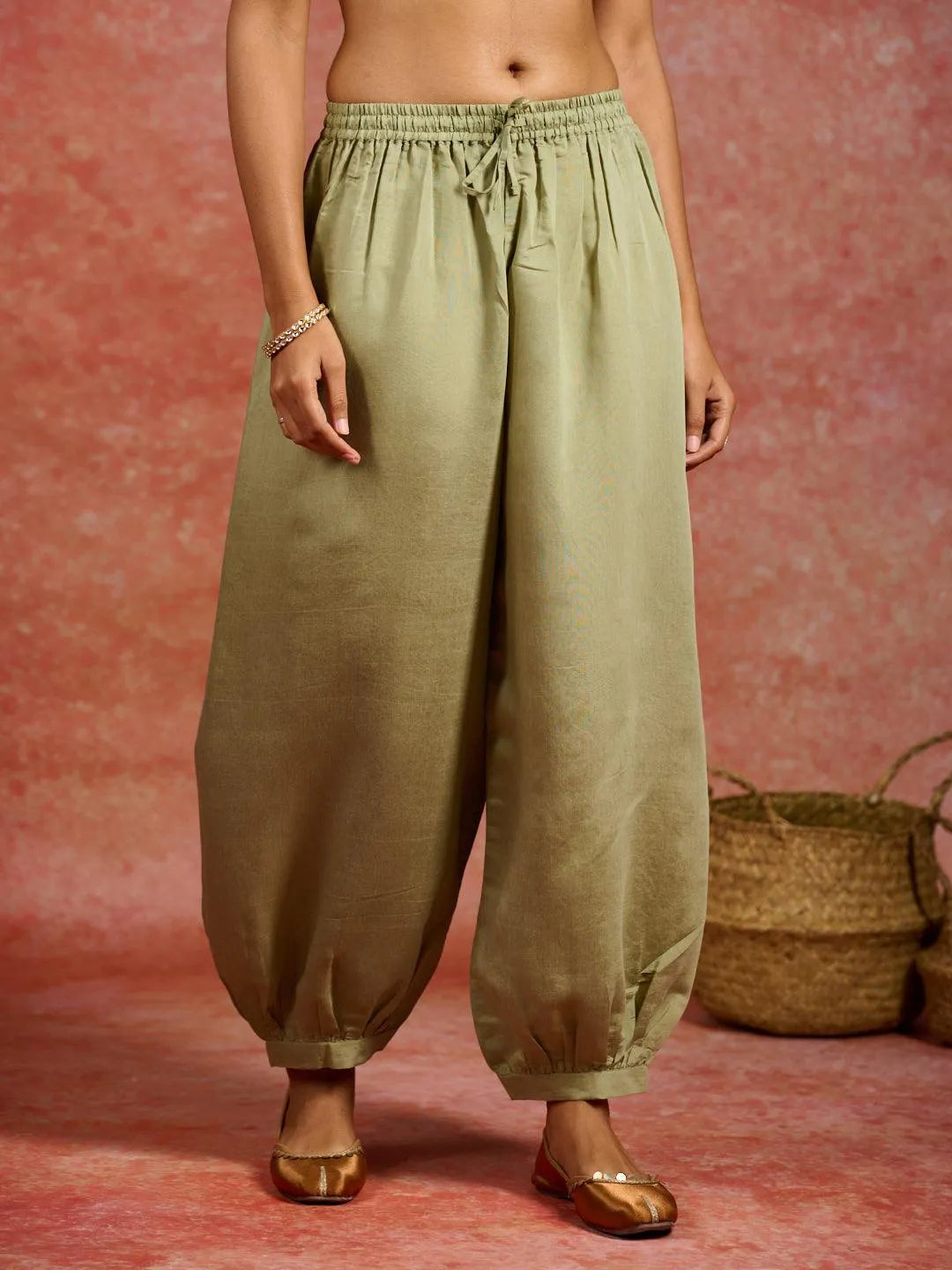 Green Printed Silk Blend Straight Kurta With Salwar & Dupatta - Libas