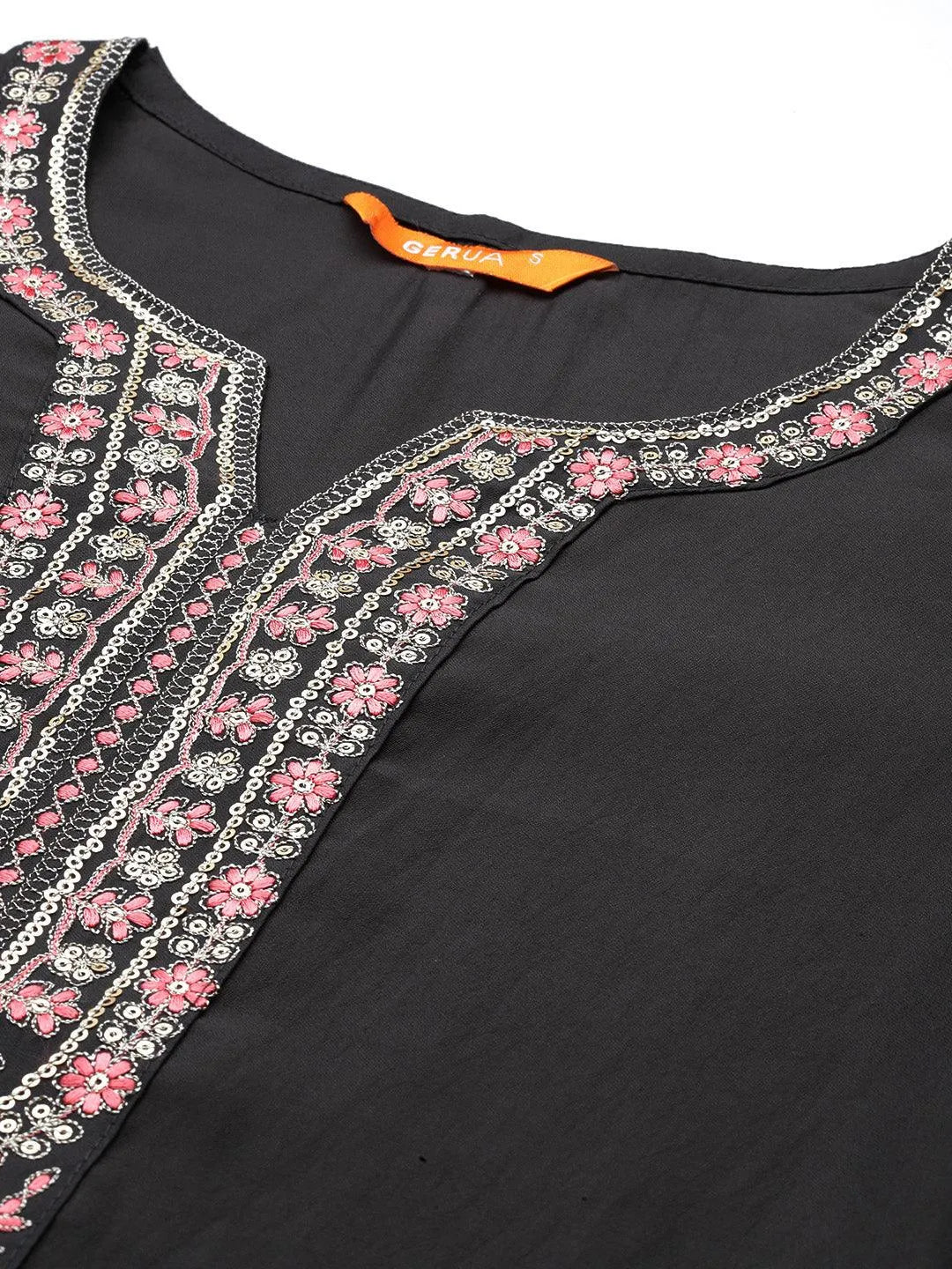 Grey Yoke Design Silk Blend Straight Kurta With Trousers & Dupatta - Libas