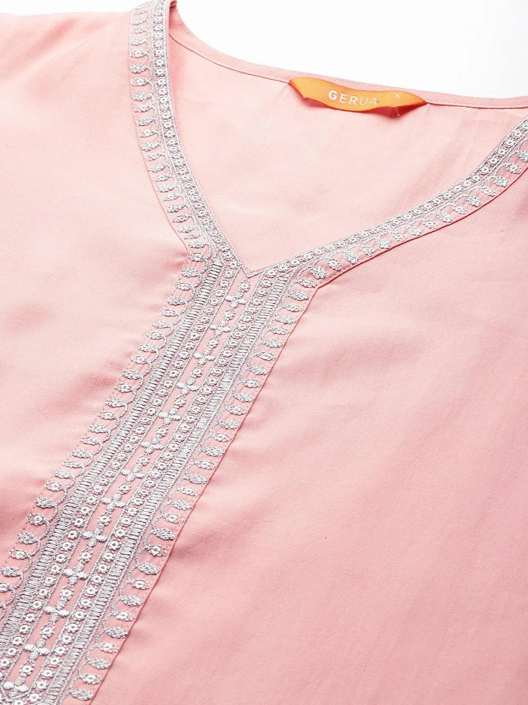 Peach Yoke Design Silk Blend Straight Kurta With Trousers & Dupatta - Libas